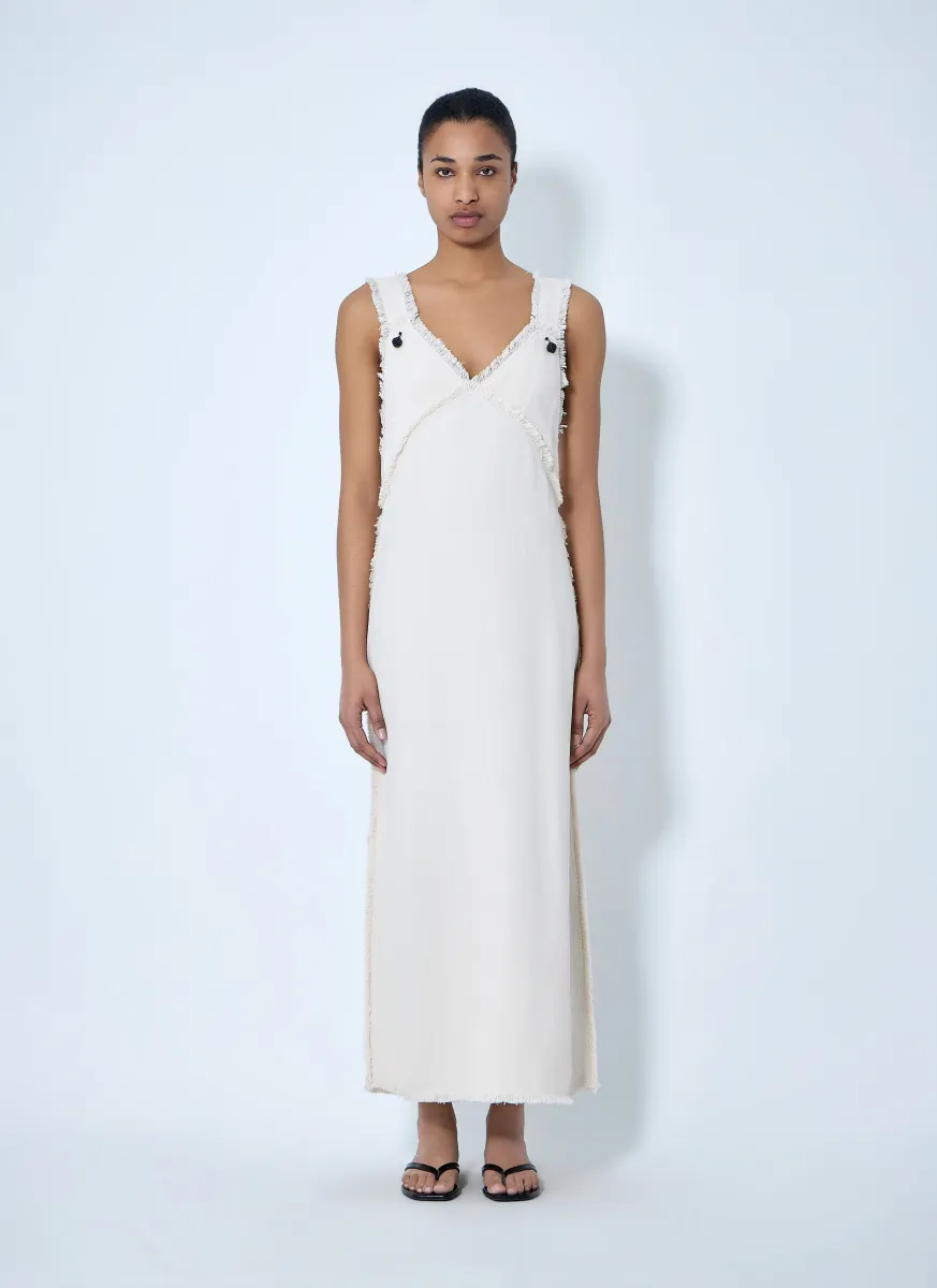 Bouclé Maxi Dress with Frayed Edges