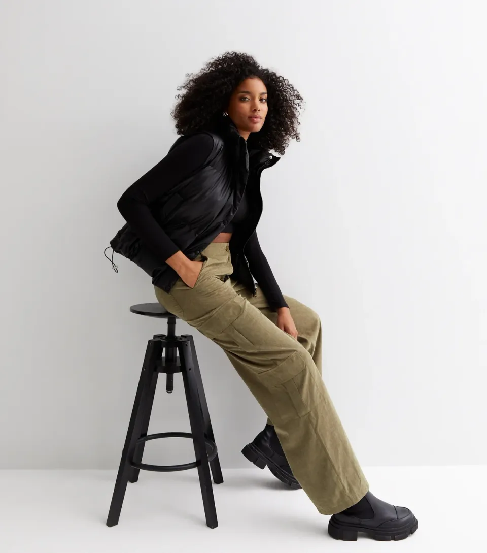 Women's Khaki Wide Leg Cargo Trousers