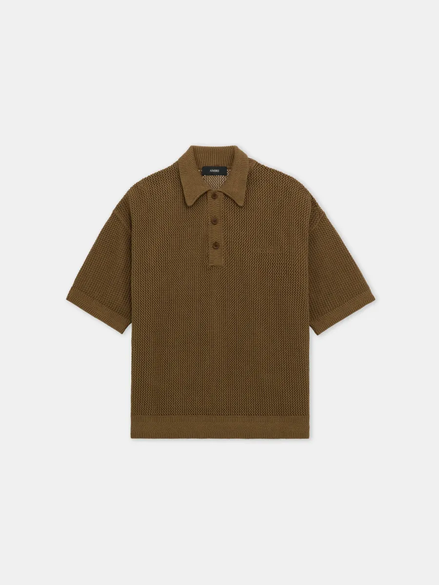 CROCHET MESH POLO - Espresso