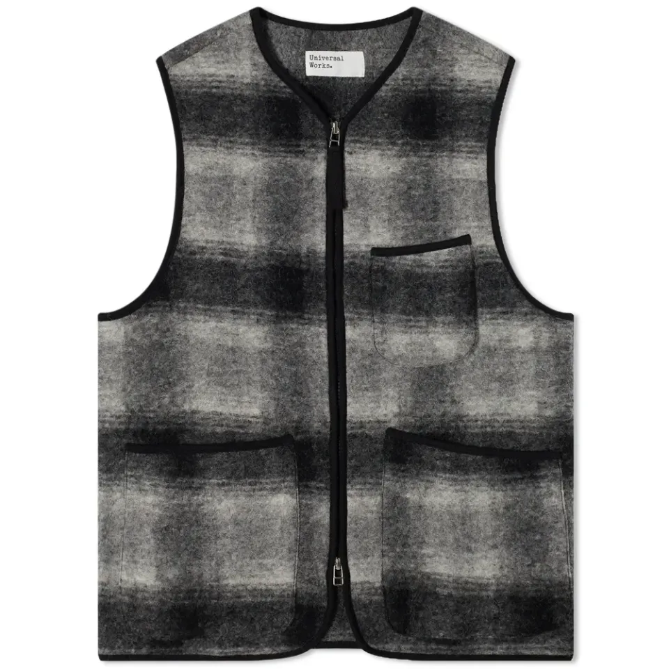 Wool Fleece Check Zip Waistcoat