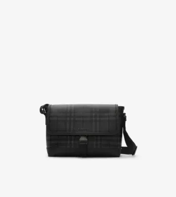 Medium City Check Clip Messenger Bag in Iron grey - Men, Technical, Cotton