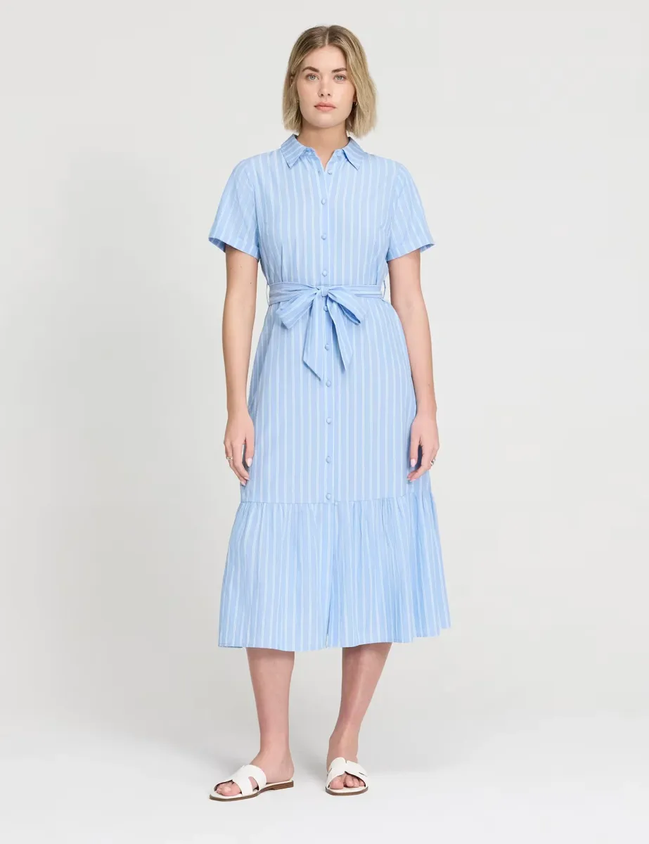 Pure Cotton Striped Midi Shirt Dress Blue Mix