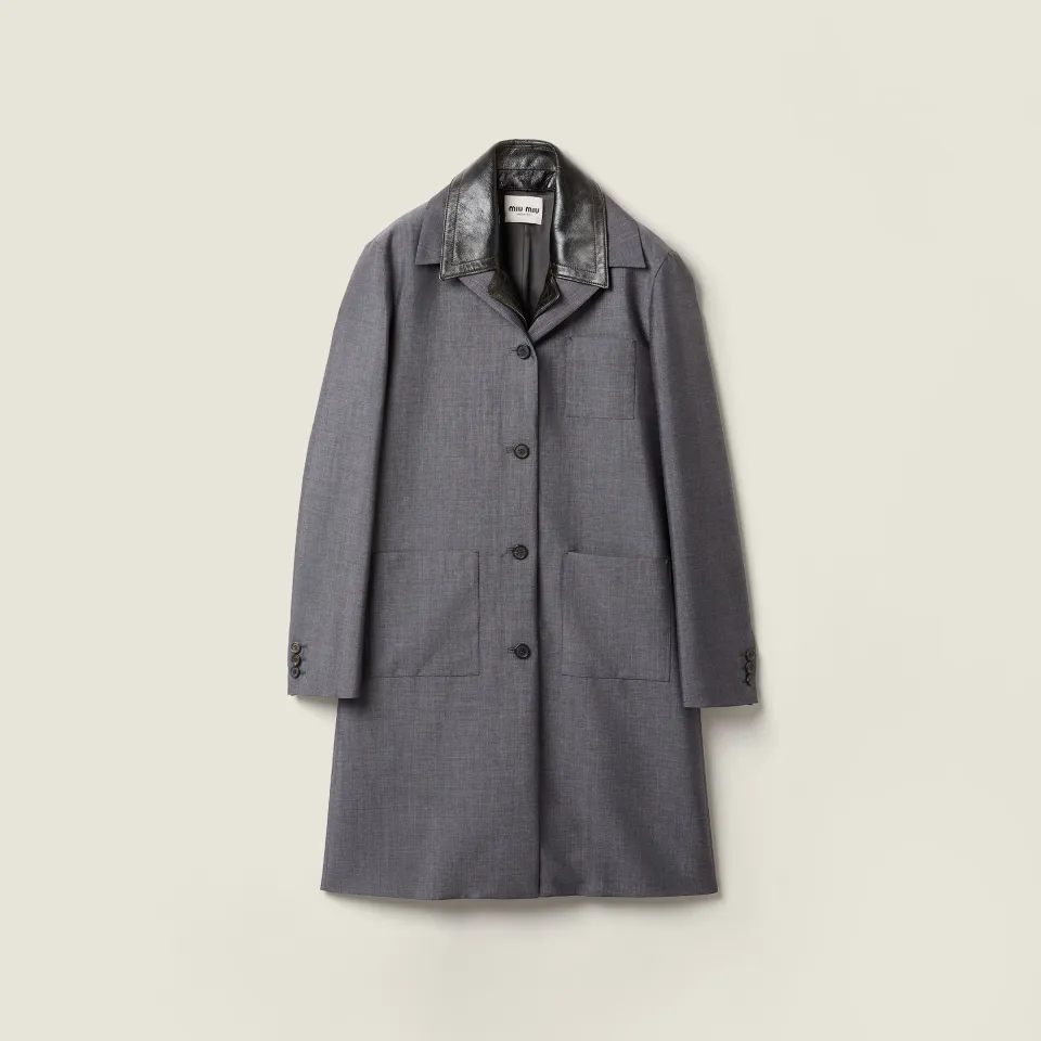 Single-breasted kid mohair and leather coat