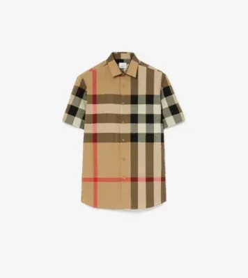 Slim Fit Check Cotton Shirt in Archive beige