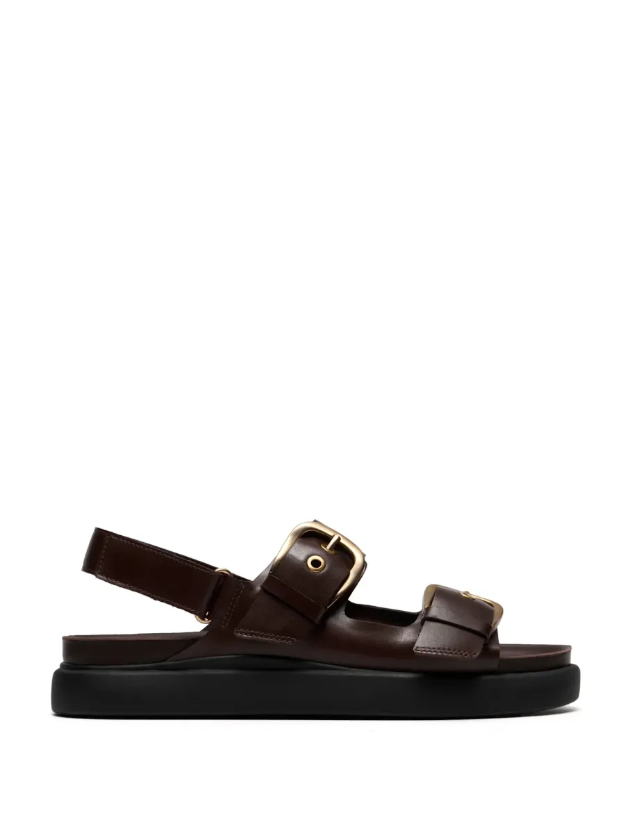 Leather Ankle Strap Flatform Sandals Brown