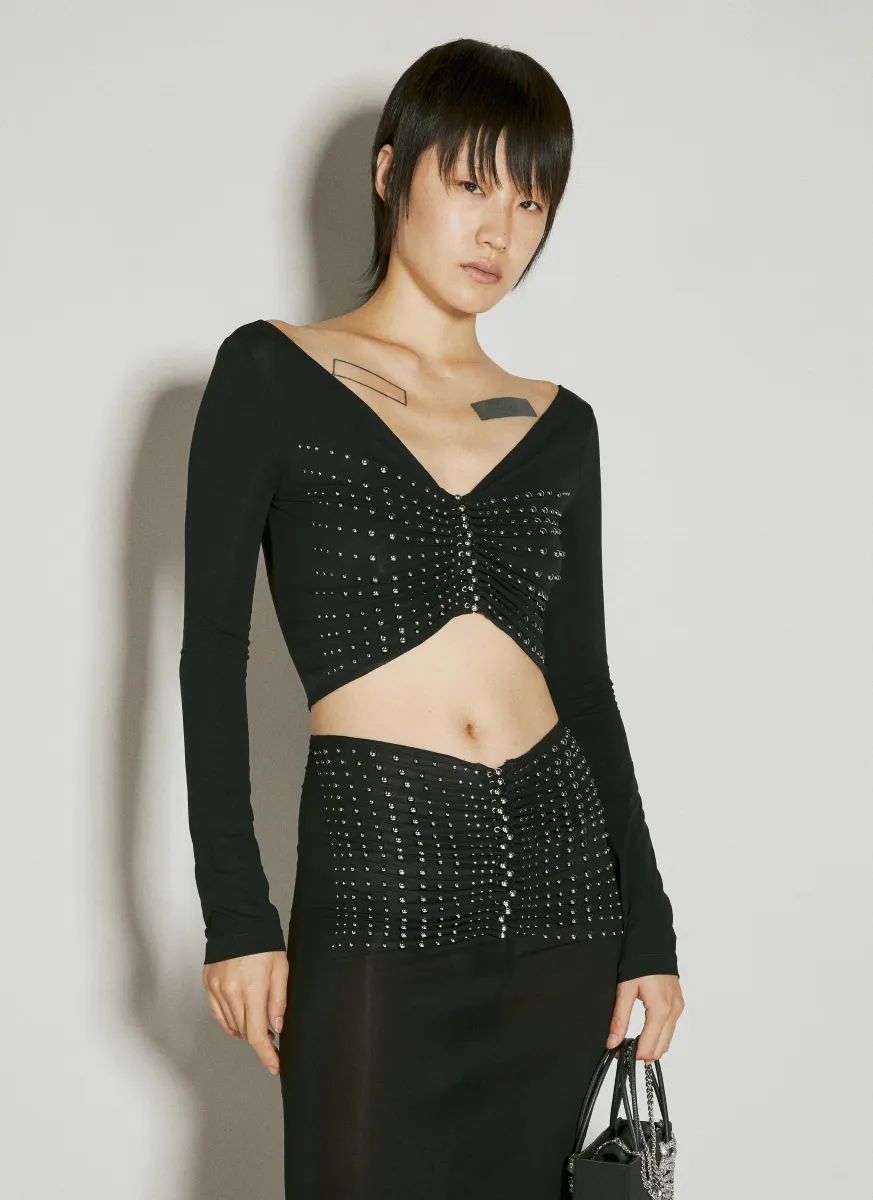 Stud Embellished Ruched Crop Top