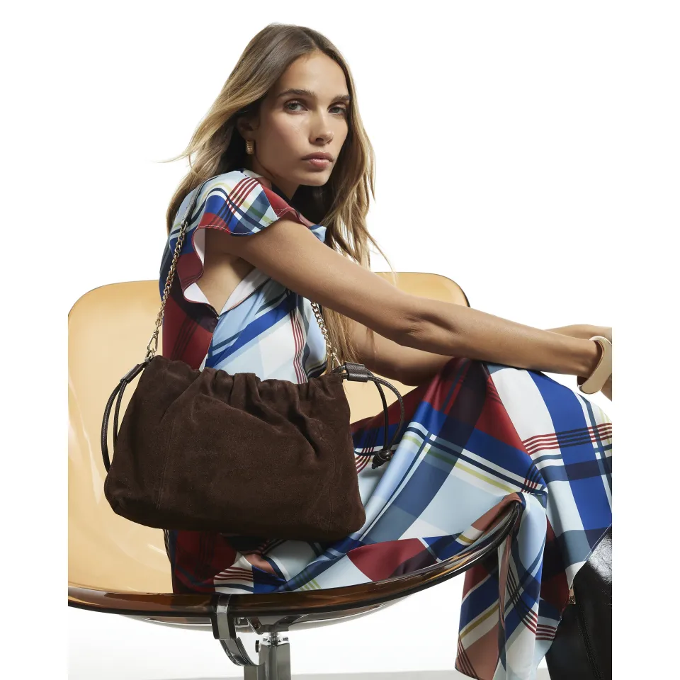 Suede Cinch Clutch Bag