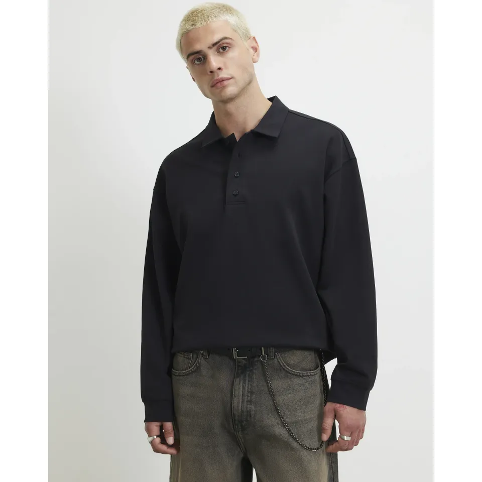 Oversized Fit Quarter Button Polo Shirt