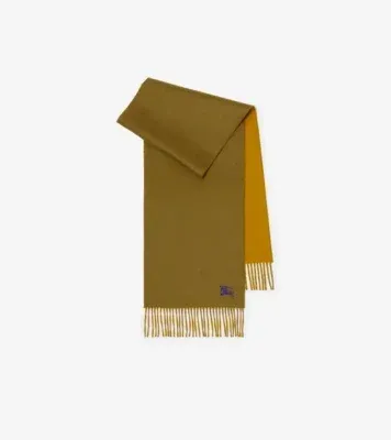 Reversible Cashmere Scarf in Pea green/teak yellow