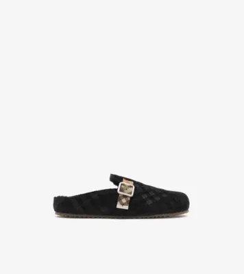 Check Shearling Urchin Clogs in Black