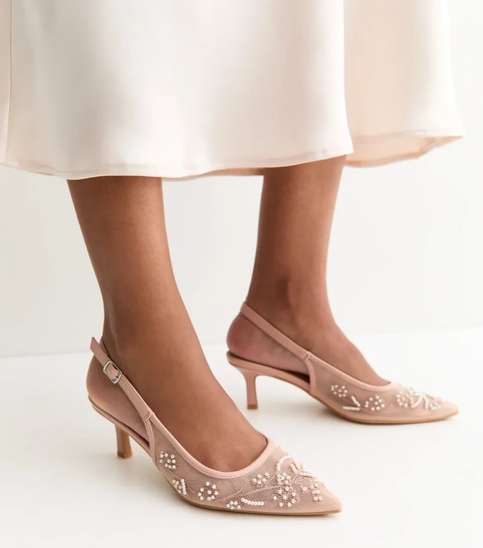 Women's Pink Tapestry Embroidered Slingback Court Shoes Vegan