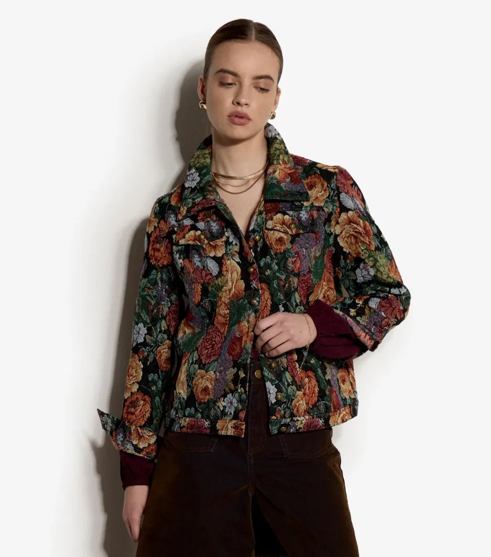 Women's Black Floral Tapestry Pattern Jacket
