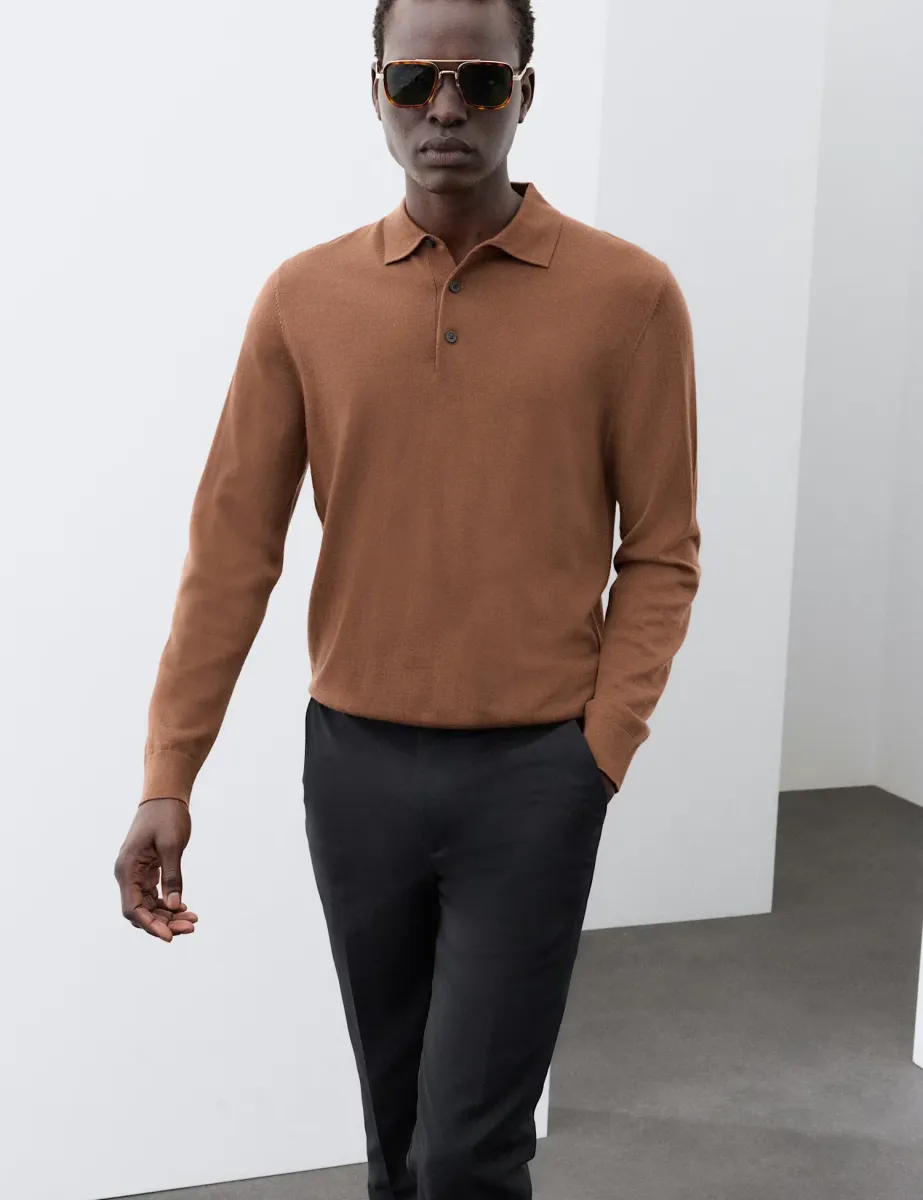 Pure Extra Fine Merino Wool Polo Shirt Topaz