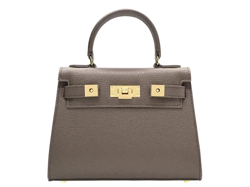 Maya Midi Caribou Soft Grainy Print Calf Leather Handbag - Taupe - 2