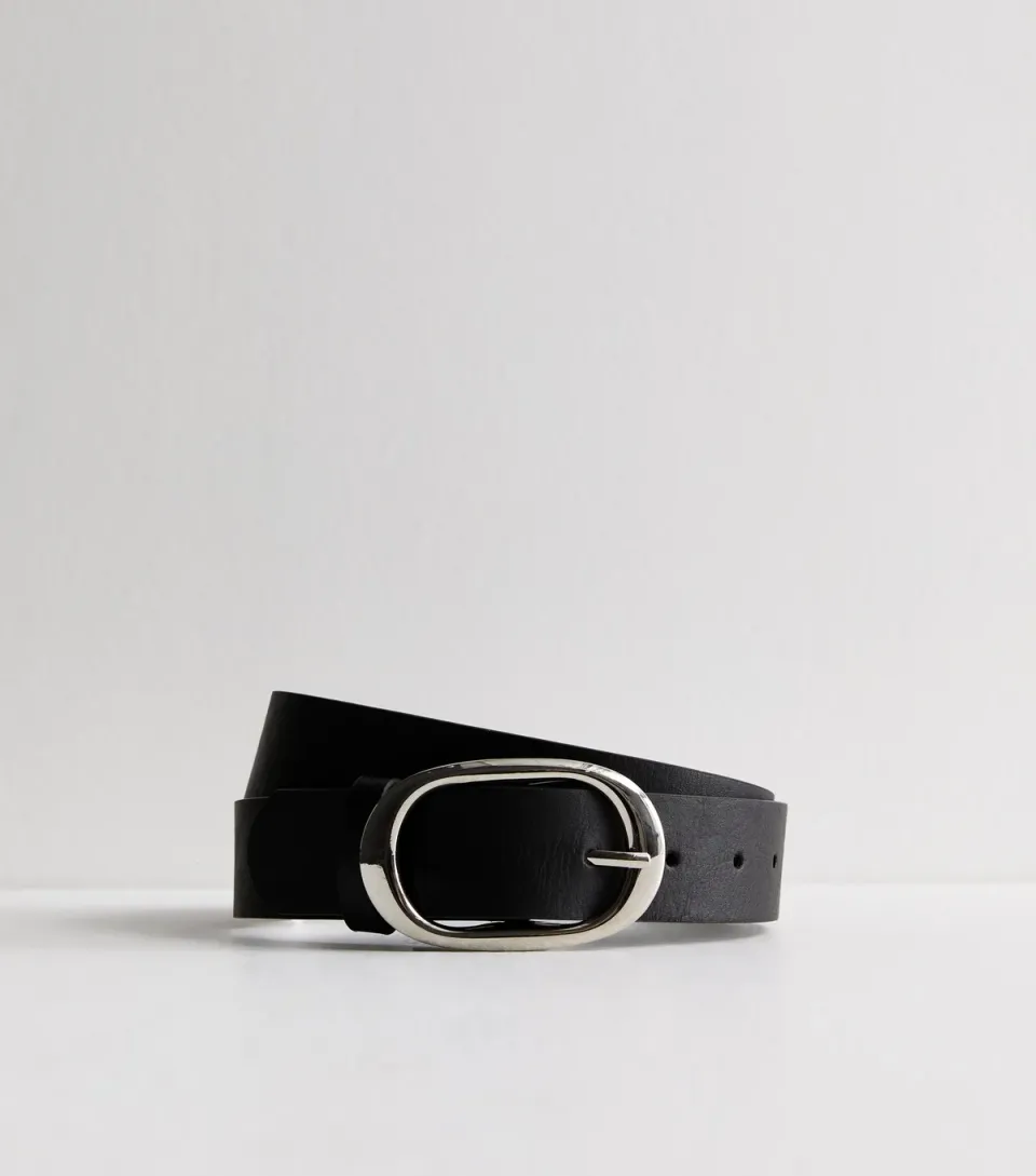 Black Leather-Look Buckled Belt