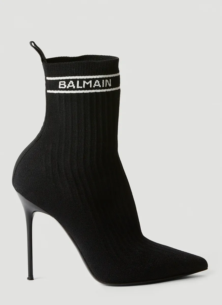 Logo Print Knit High Heel Boots