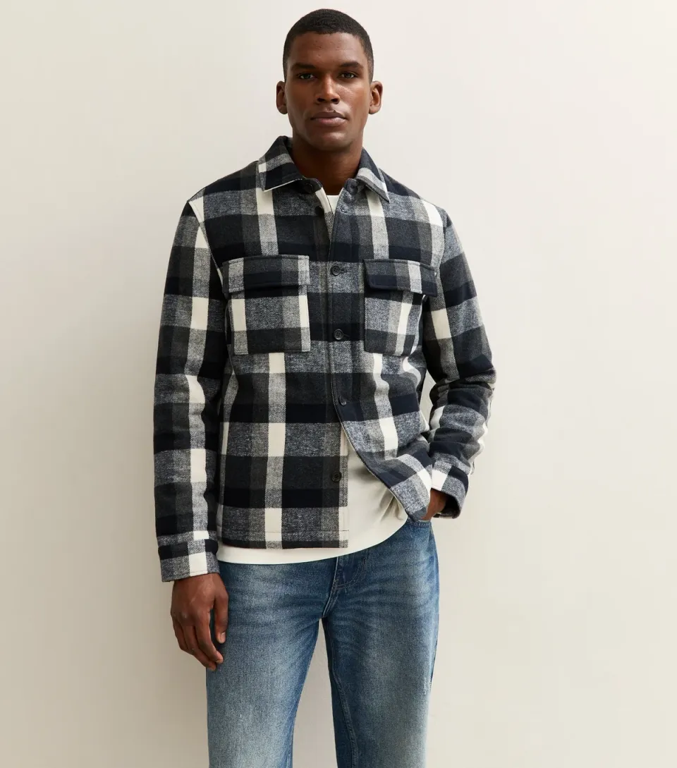 Men's Blue Regular Checked Chest Pocket Shacket