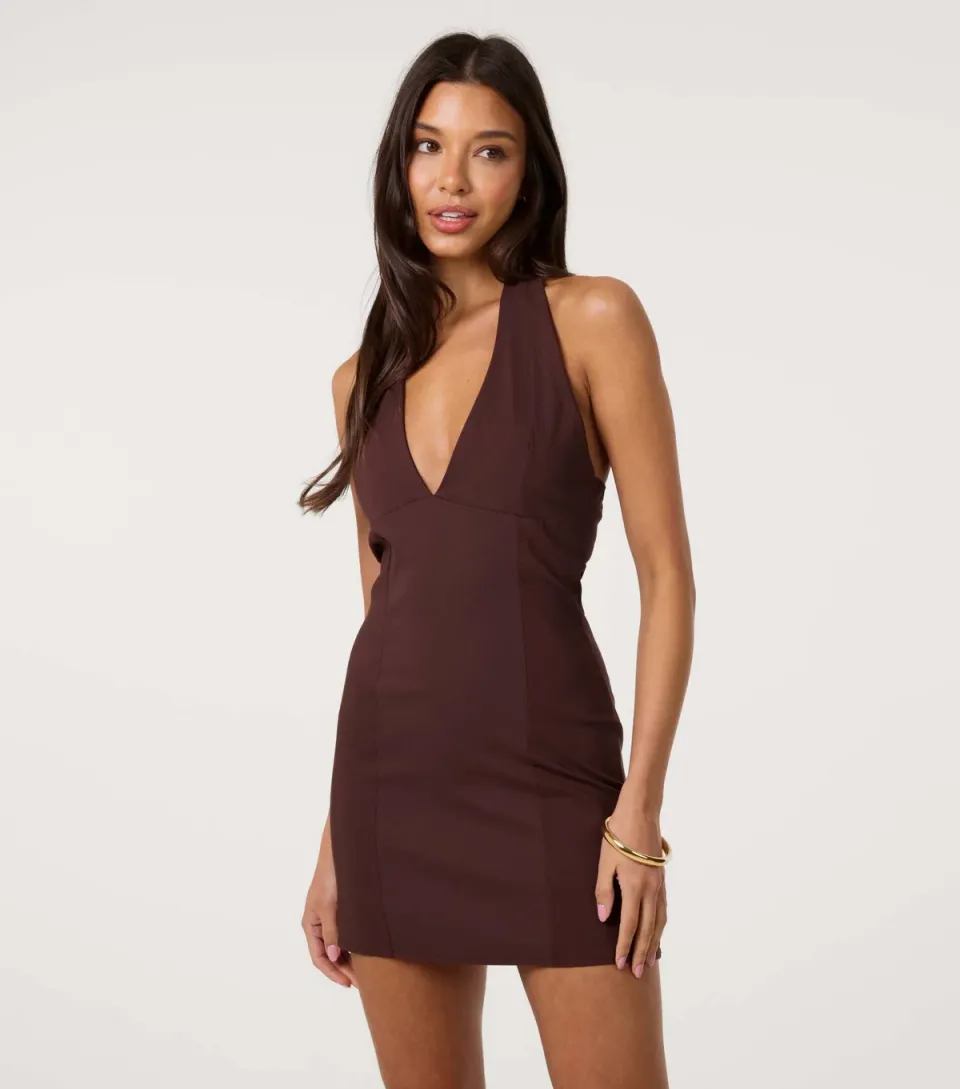 Women's Brown Halterneck Mini Dress