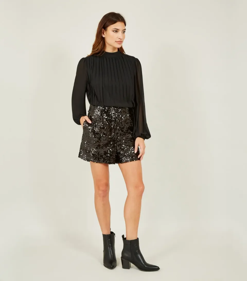 Women's Black Sequin Shorts