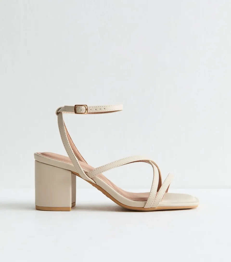 Women's Extra Wide Fit Off White Block Heel Multi Strap Sandals Vegan