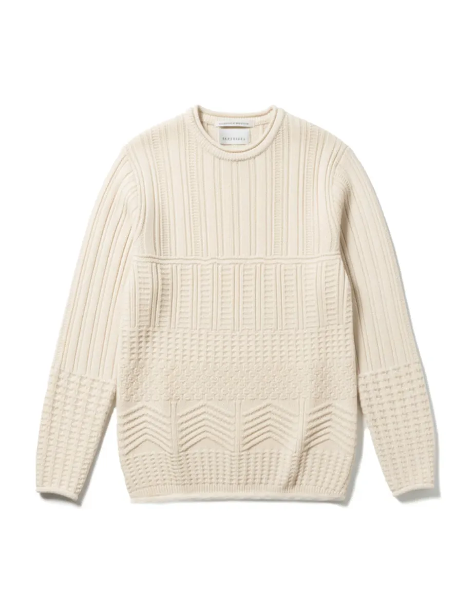 Pure Merino Wool Textured Crew Neck Jumper Cream
