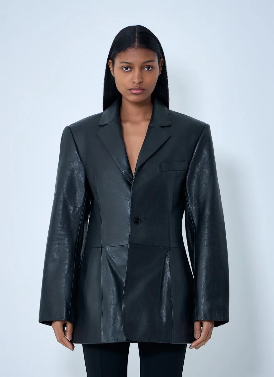 Leather Single-Breasted Blazer