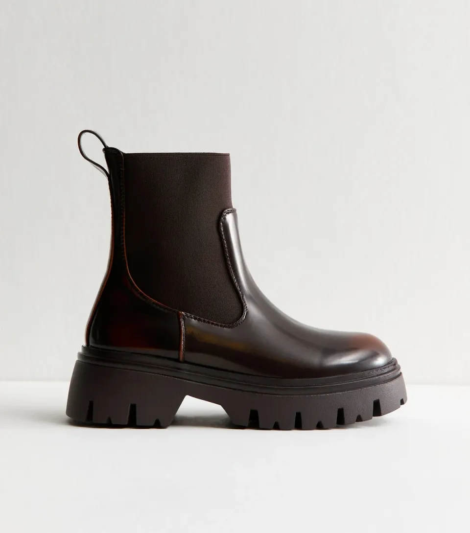 Women's Brown Faux Leather Truffle Chunky Sole Chelsea Boots