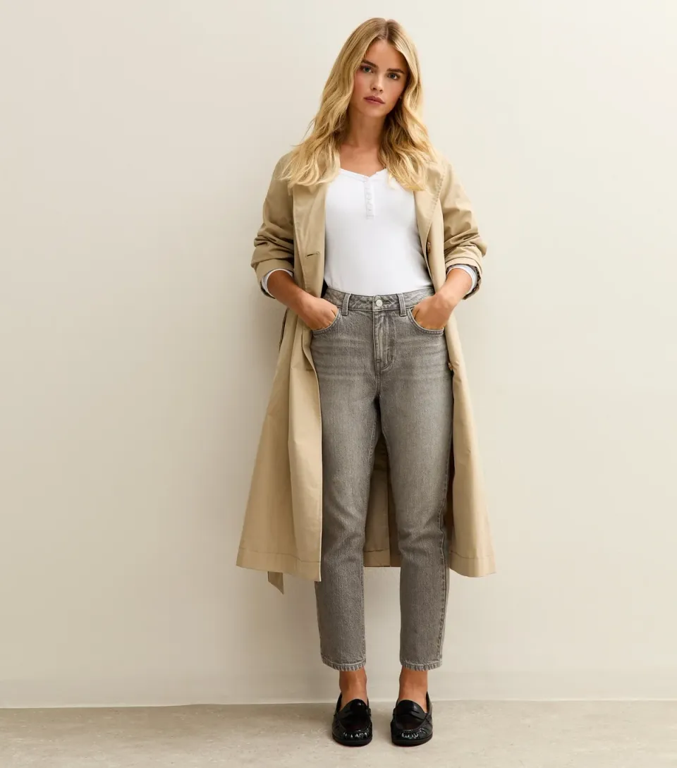 Women's Petite Pale Grey Straight Leg Jeans