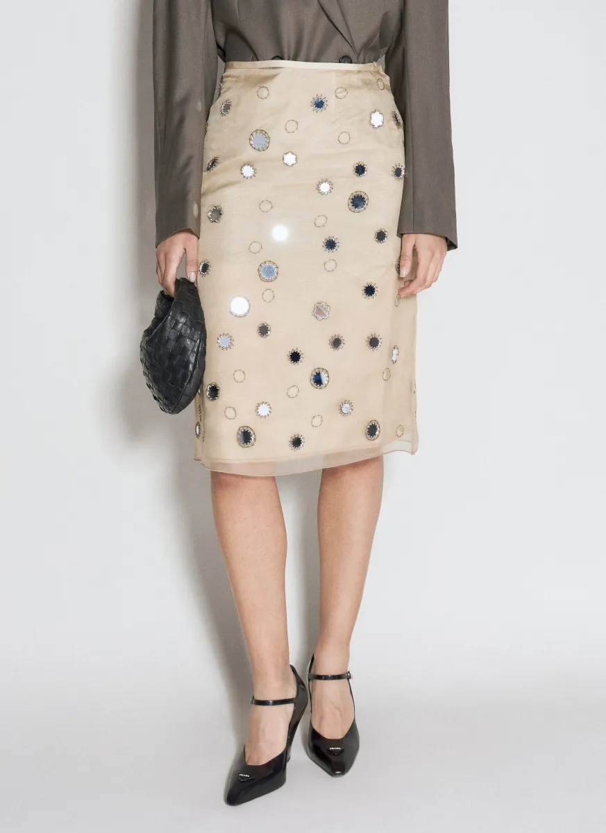Mirror-Embellished Organza Midi-Skirt