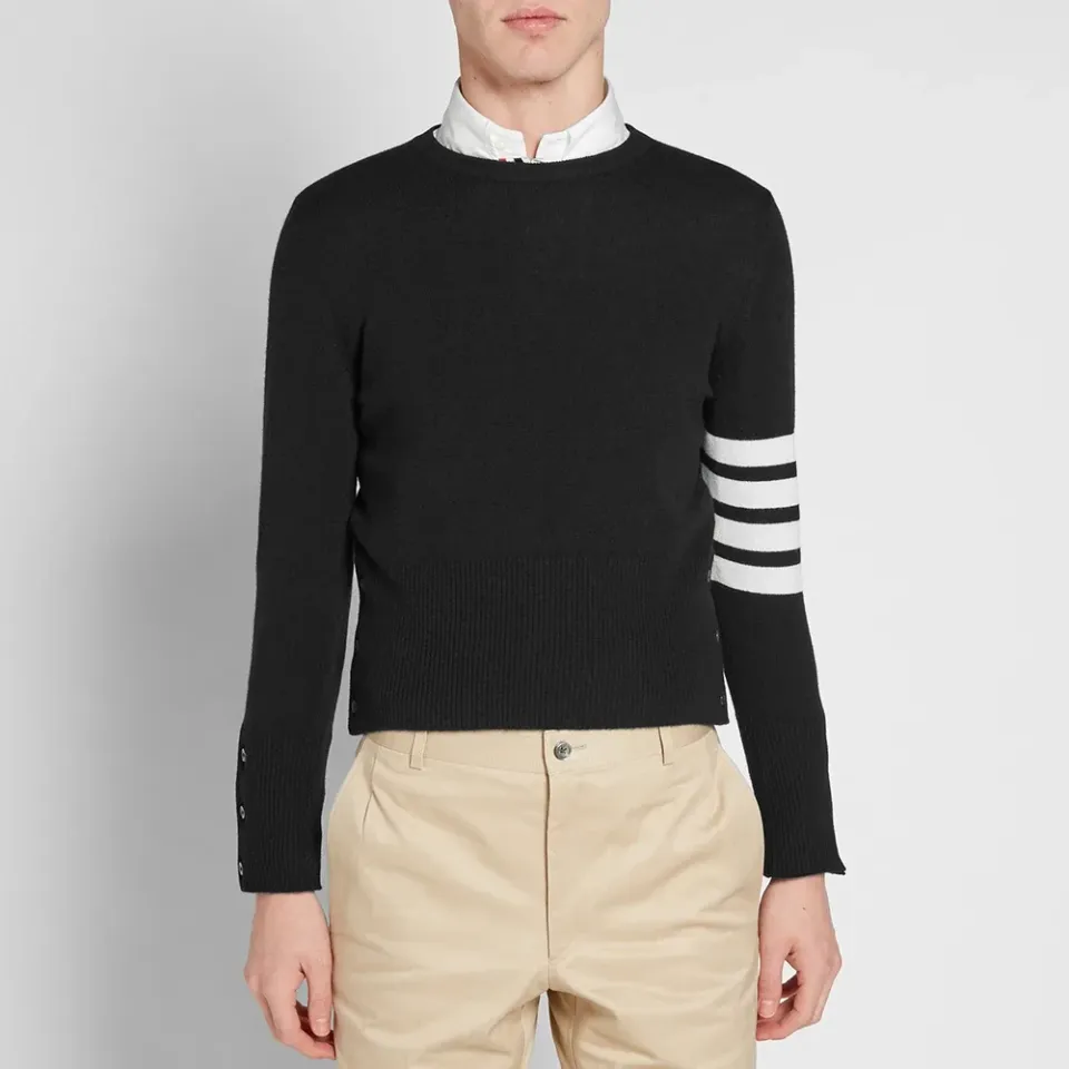 Cashmere Arm Stripe Short Crew Knit