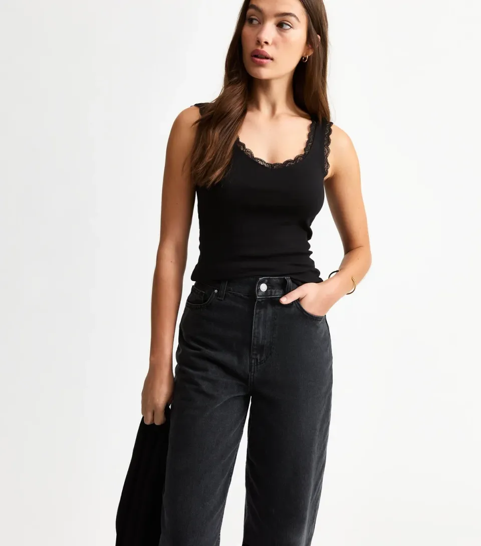 Women's Black Lace Trimmed Jersey Vest