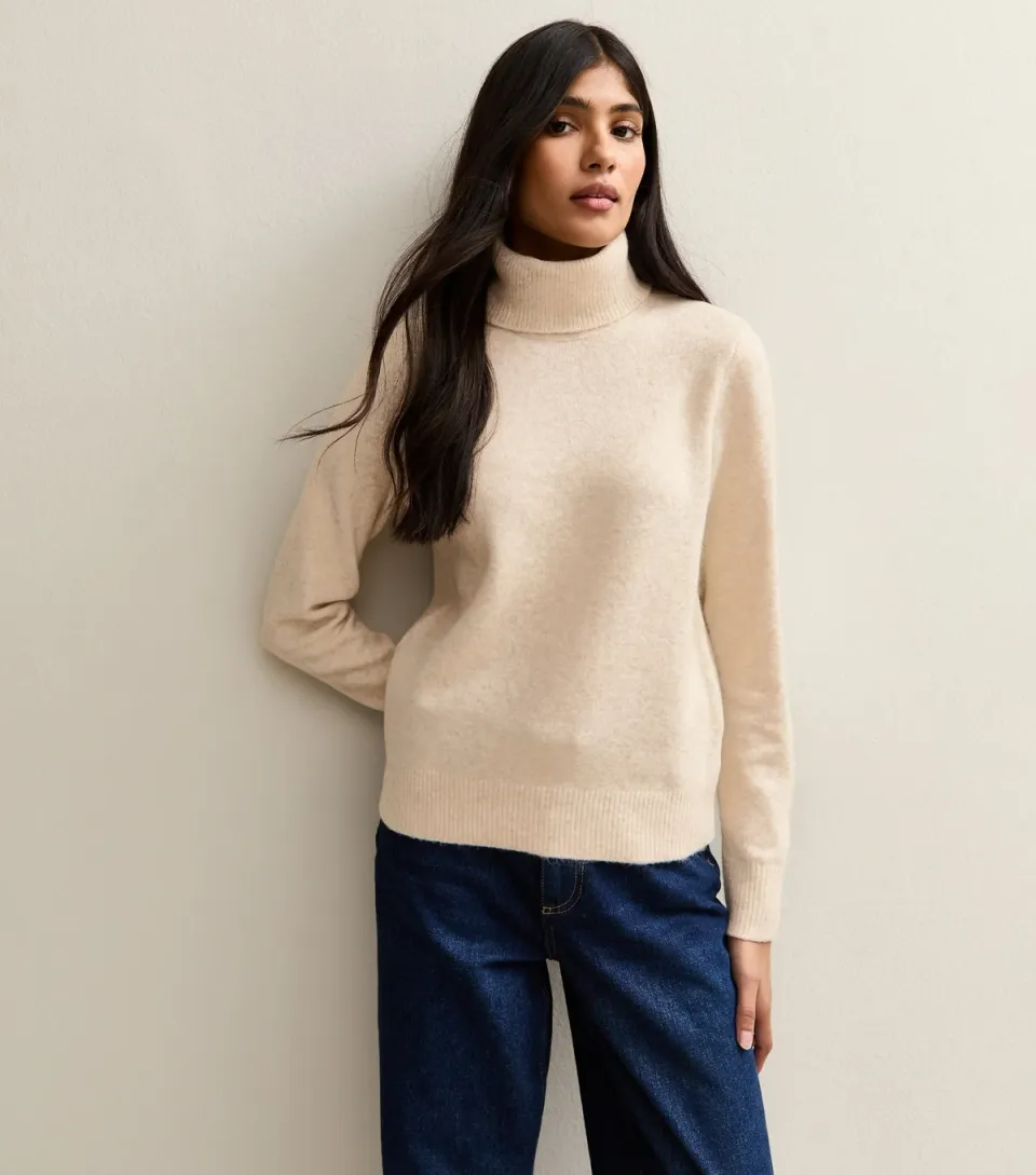 Women's Oatmeal Roll Neck Jumper