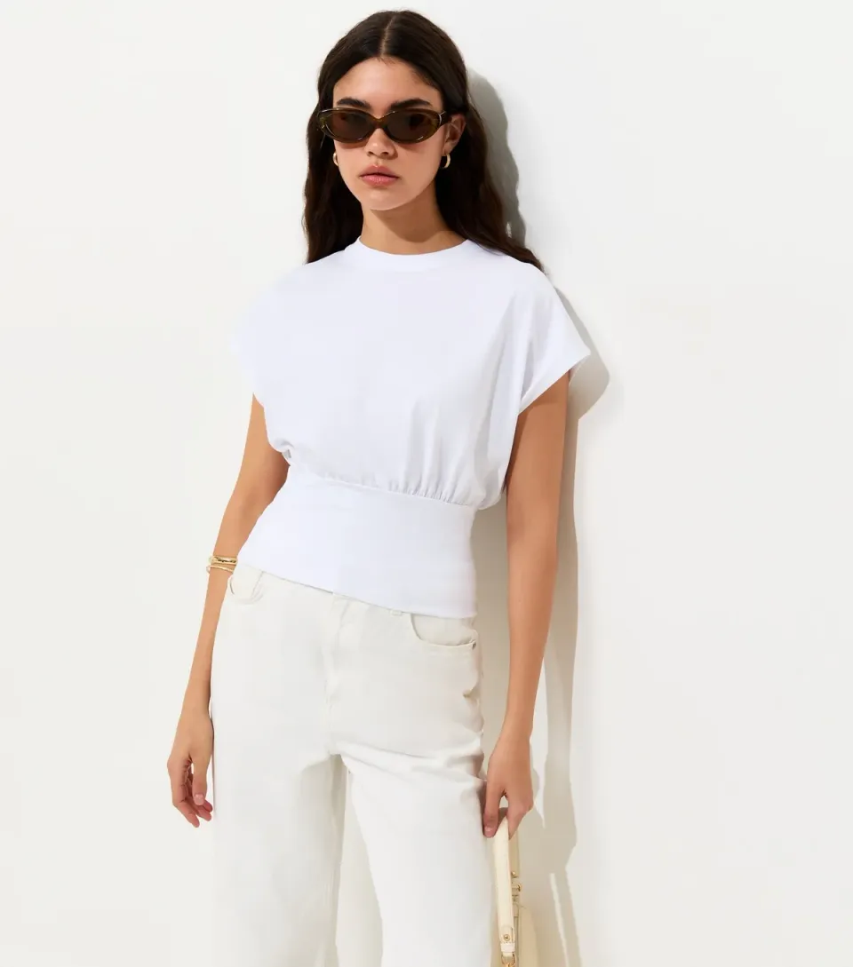 Women's White Cotton Rich Wide Waistband T-Shirt