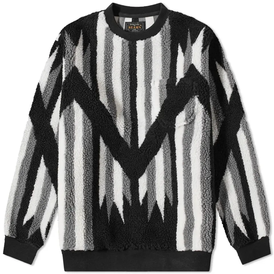 Native Rag Pattern Boa Fleece Crew Sweat