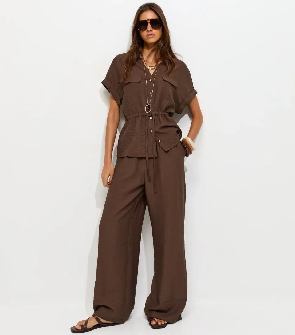 Women's Mink Crinkle Texture Wide Leg Trousers