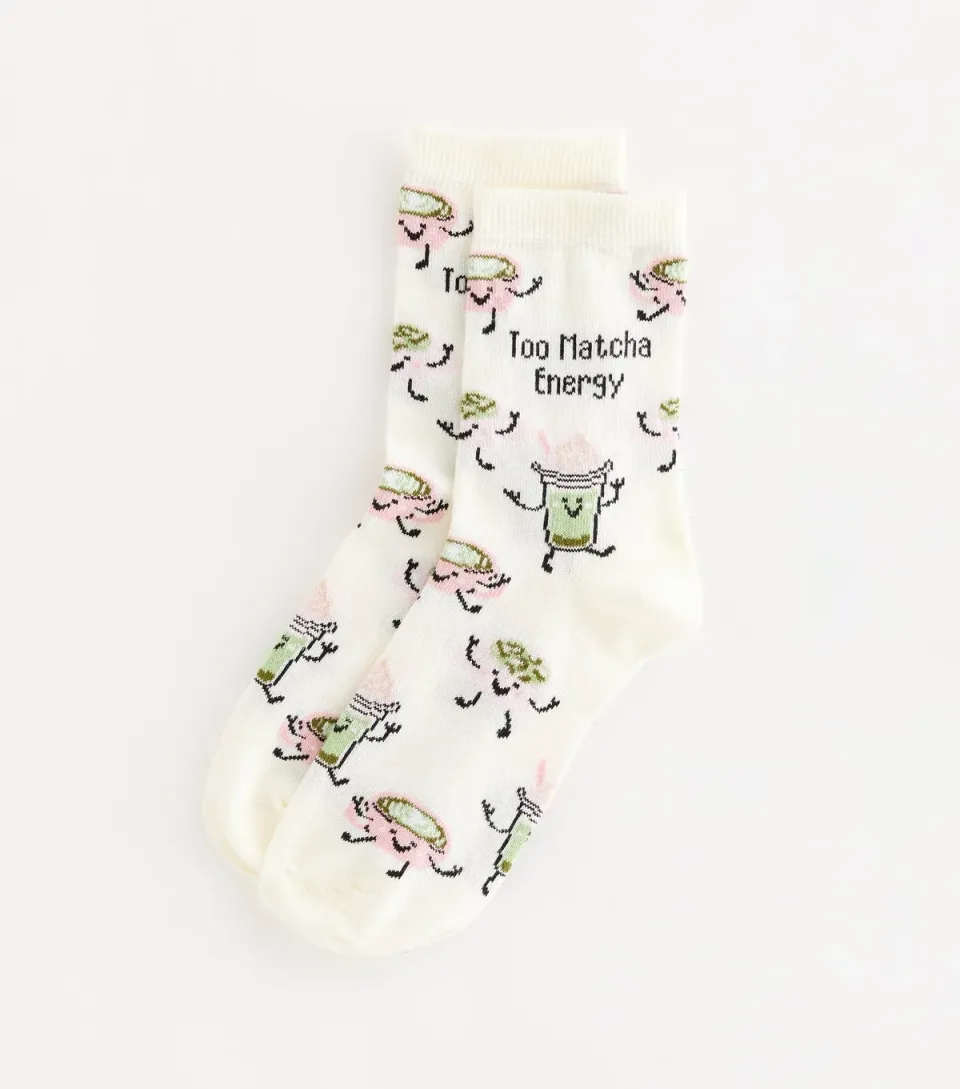 Cream Cotton Rich Too Matcha Energy Ankle Socks