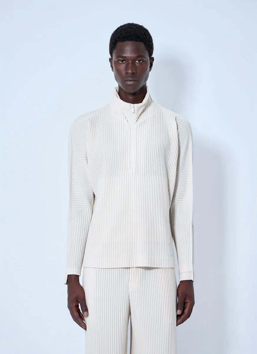 Pleated Half Zip Through Top