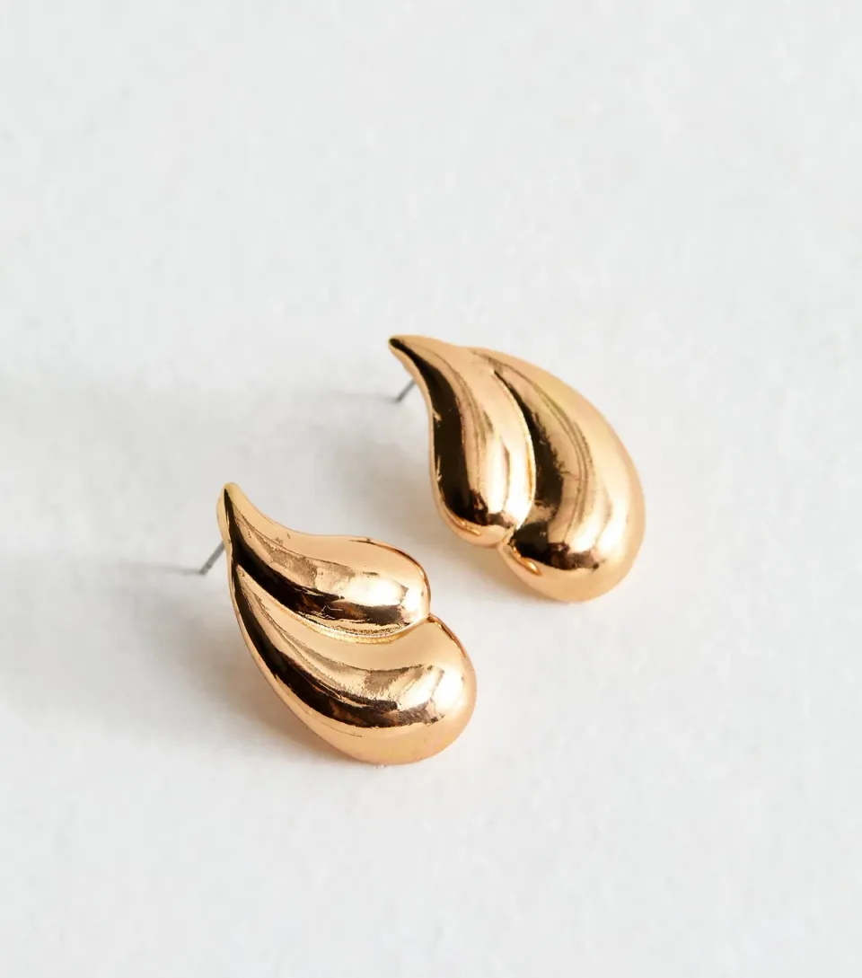 Gold Tone Layered Teardrop Stud Earrings