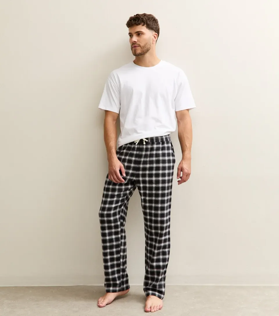 Men's Black Regular Fit Check Pattern Pyjama Bottoms