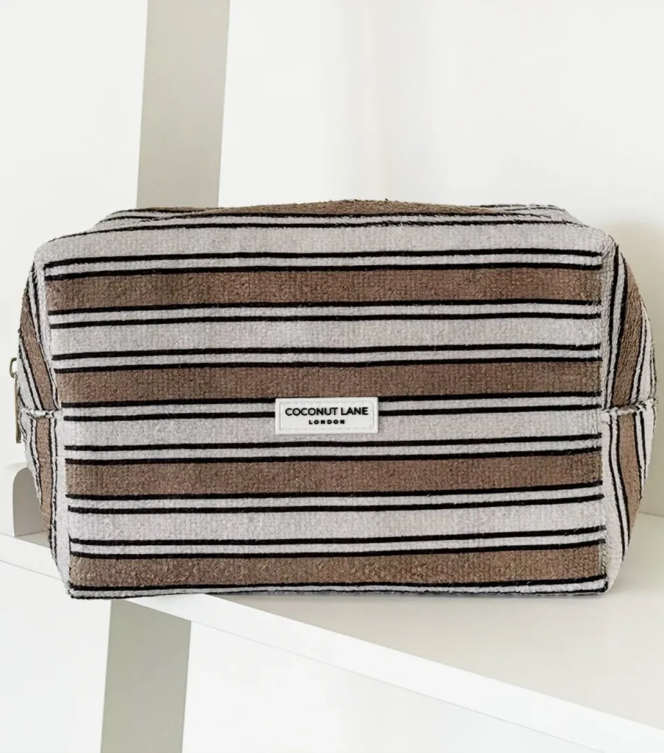 Brown Retro Stripe Makeup Bag