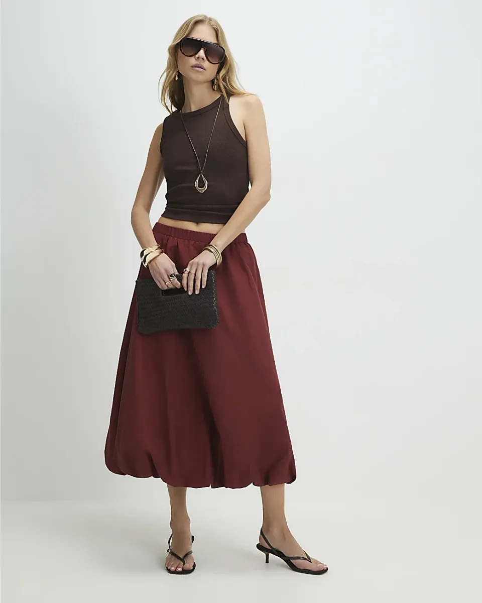 Bubble Hem Midi Skirt