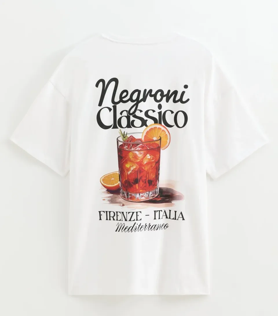 Men's White Cotton Regular Fit Negroni Graphic Print T-Shirt