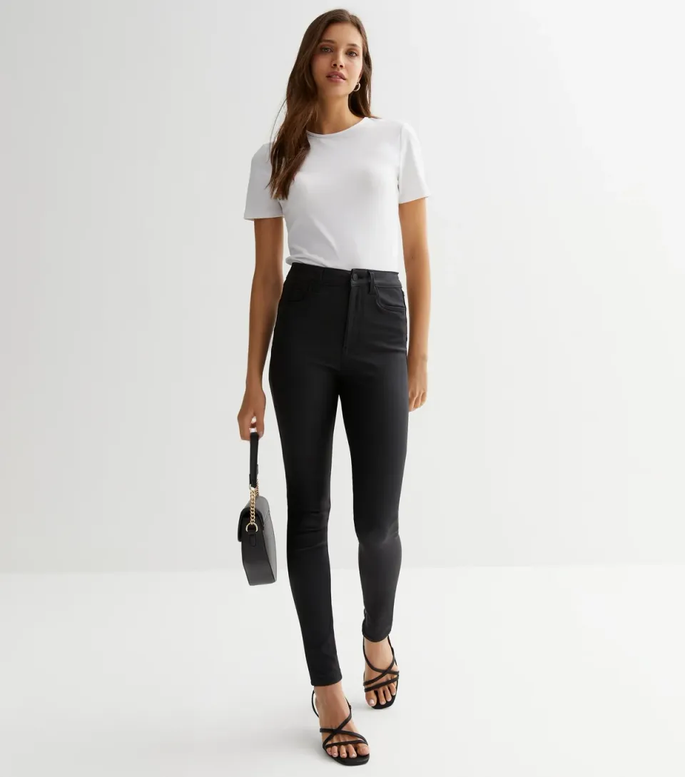 Women's Black Coated Leather-Look Lift & Shape Jenna Skinny Jeans
