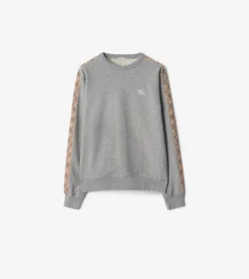 Check Trim Cotton Sweatshirt in Pale grey melange