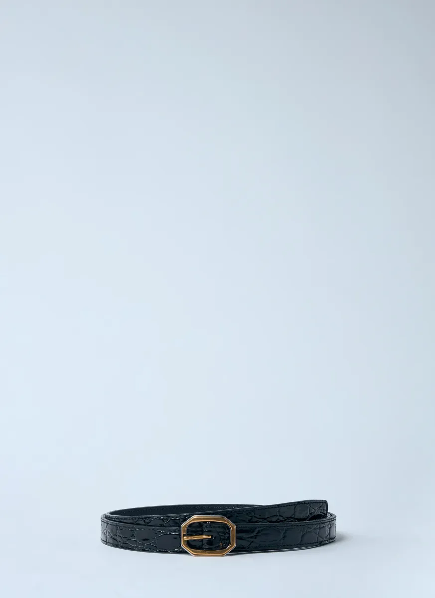 Crocodile-Embossed Frame Thin Belt