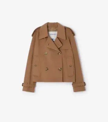Cropped Cashmere Mayfair Trench Jacket in Camel brown