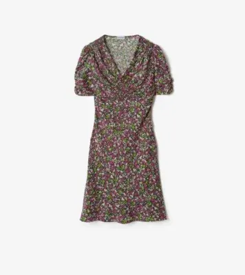 Ditsy Floral Silk Mini Dress in Petunia pink