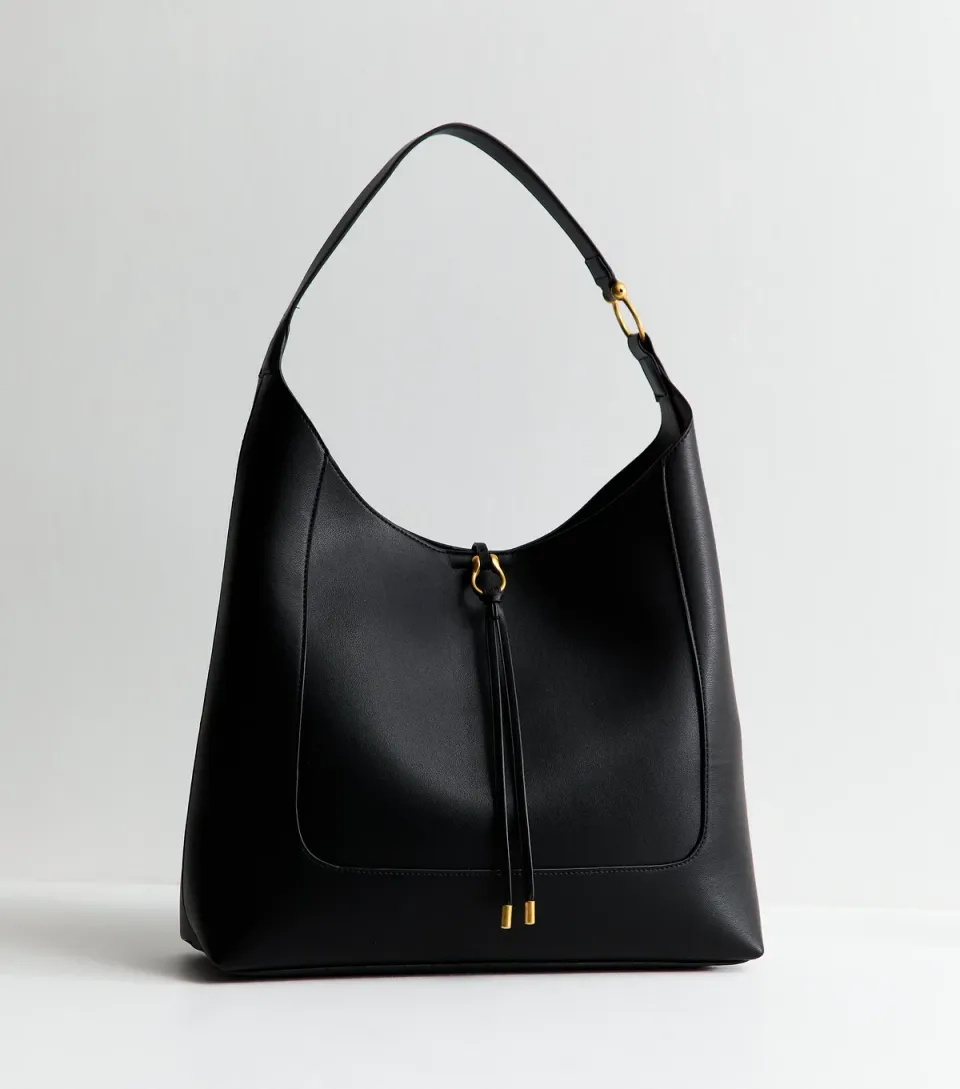 Black Faux Leather Tassel Hobo Tote Bag Vegan