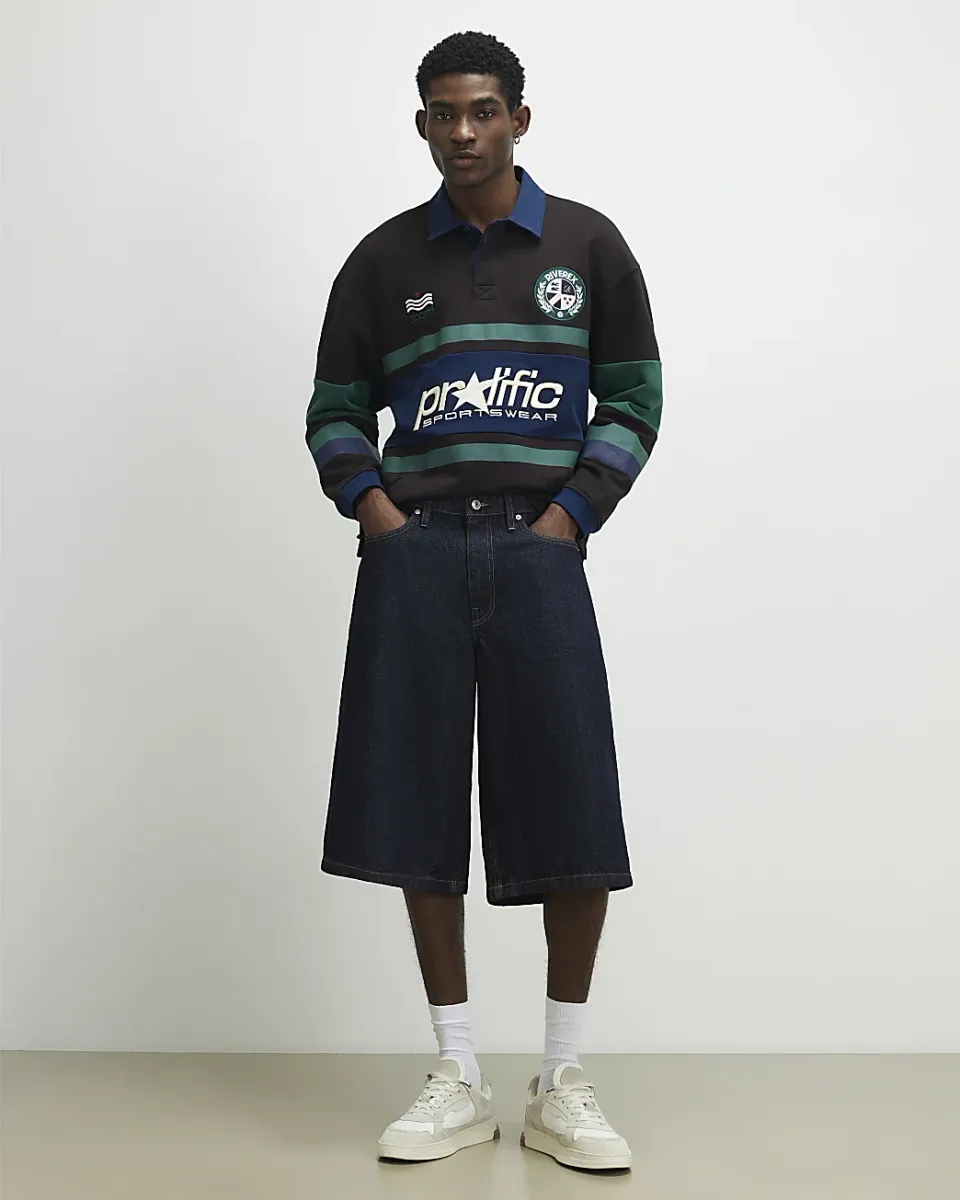 Oversized Fit Stripe Rugby Polo Shirt