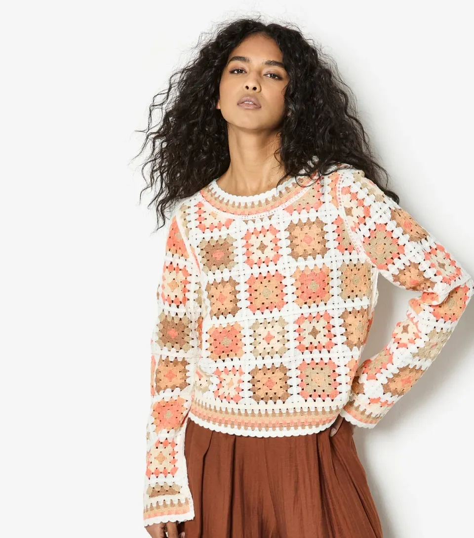Women's Pink Crochet Squares Jumper
